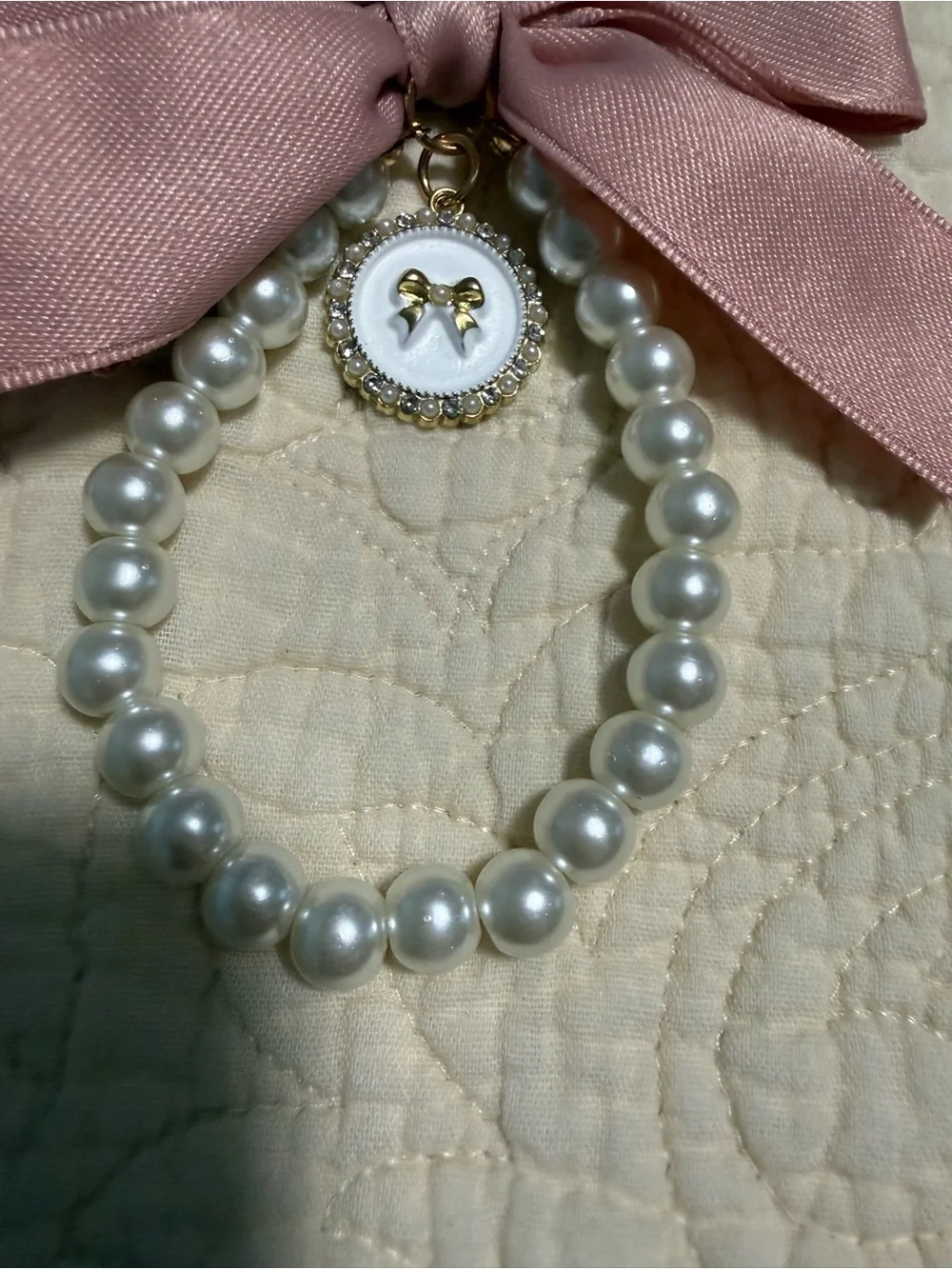 Bag Charm/Key Chain Pink Bow w/Pearl wristlet Elegant Women’s Accessory! New